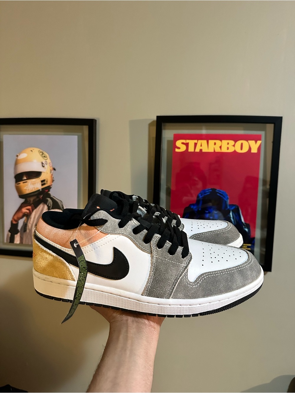 Nike Low-Top Sneakers in White, Gray, Black & Gold
